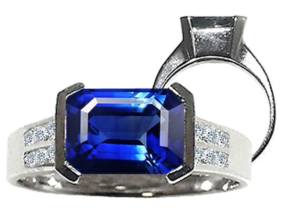 Tommaso Design Octagon Cut 9x7mm Created Blue Sapphire Ring