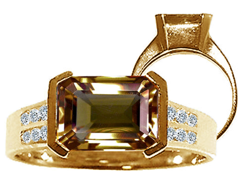 Tommaso Design Octagon Cut 9x7mm Genuine Smoky Quartz Ring
