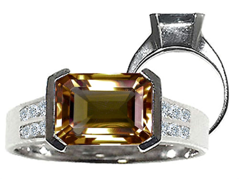 Tommaso Design Octagon Cut 9x7mm Genuine Smoky Quartz Ring