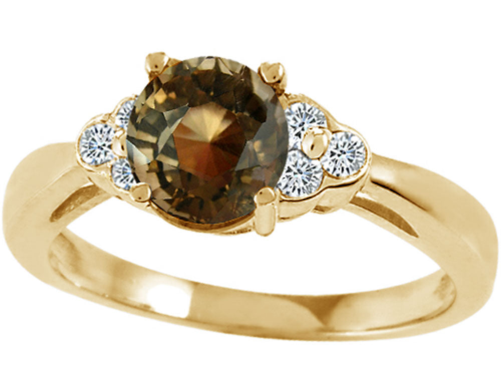 Tommaso Design Round 6mm Genuine Smoky Quartz Engagement Ring