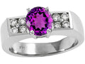 Tommaso Design Round Genuine Amethyst Ring