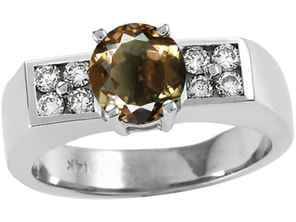 Tommaso Design 7mm Round Genuine Smoky Quartz Ring