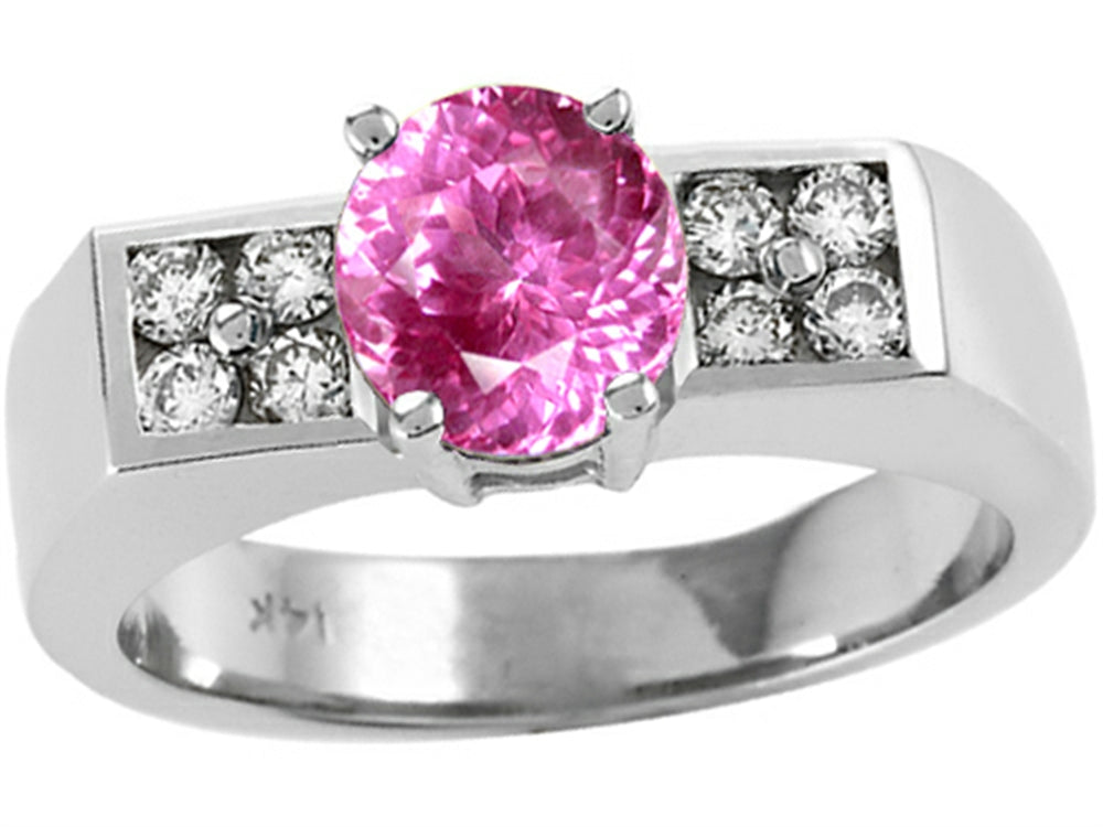 Tommaso Design 7mm Round Created Pink Sapphire Ring