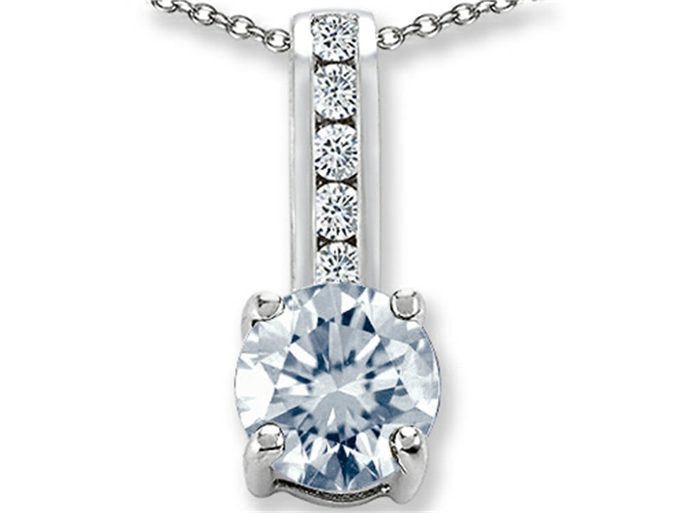 Finejewelers Genuine Aquamarine And Genuine Cubic Zirconia Pendant Necklace