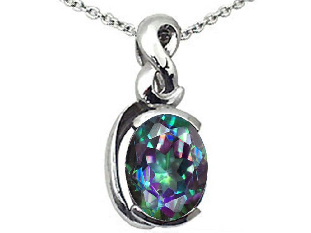 Tommaso Design™ Oval 9x7mm Rainbow Mystic Topaz Pendant Necklace