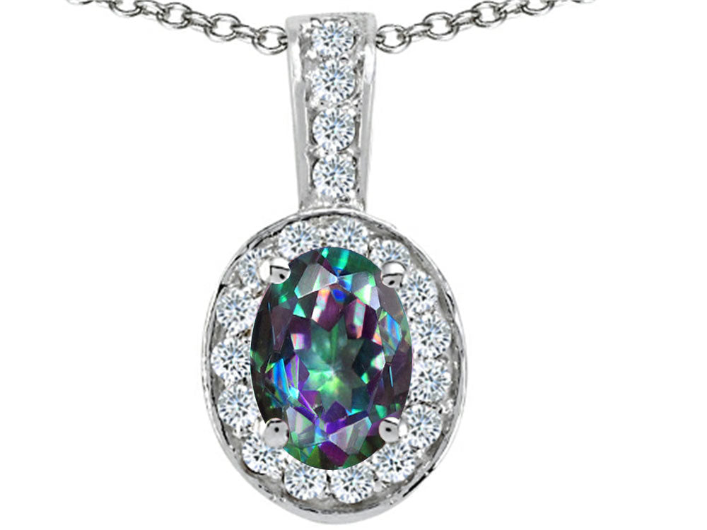 Tommaso Design™ Oval Rainbow Mystic Topaz Pendant Necklace