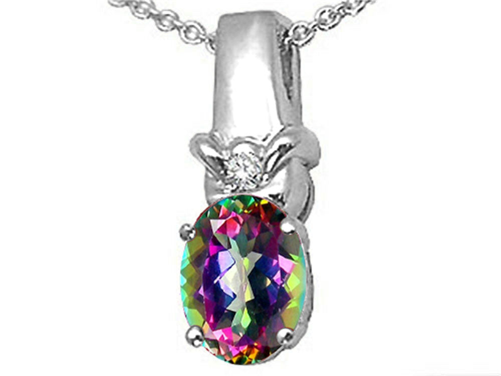 Tommaso Design™ Oval Rainbow Mystic Topaz Pendant Necklace