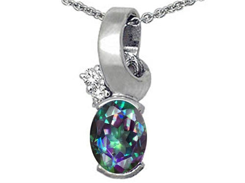 Tommaso Design™ Oval Rainbow Mystic Topaz Pendant Necklace