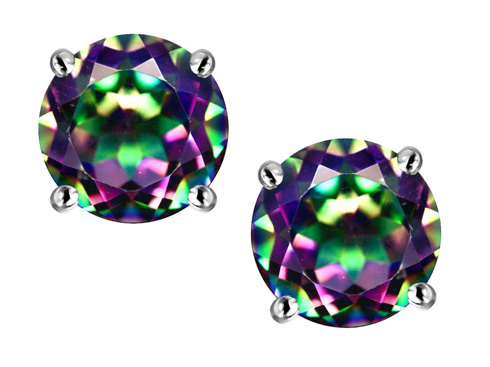 Star K™ Round 6mm Mystic Rainbow Topaz Classic Screw Back Stud Earrings