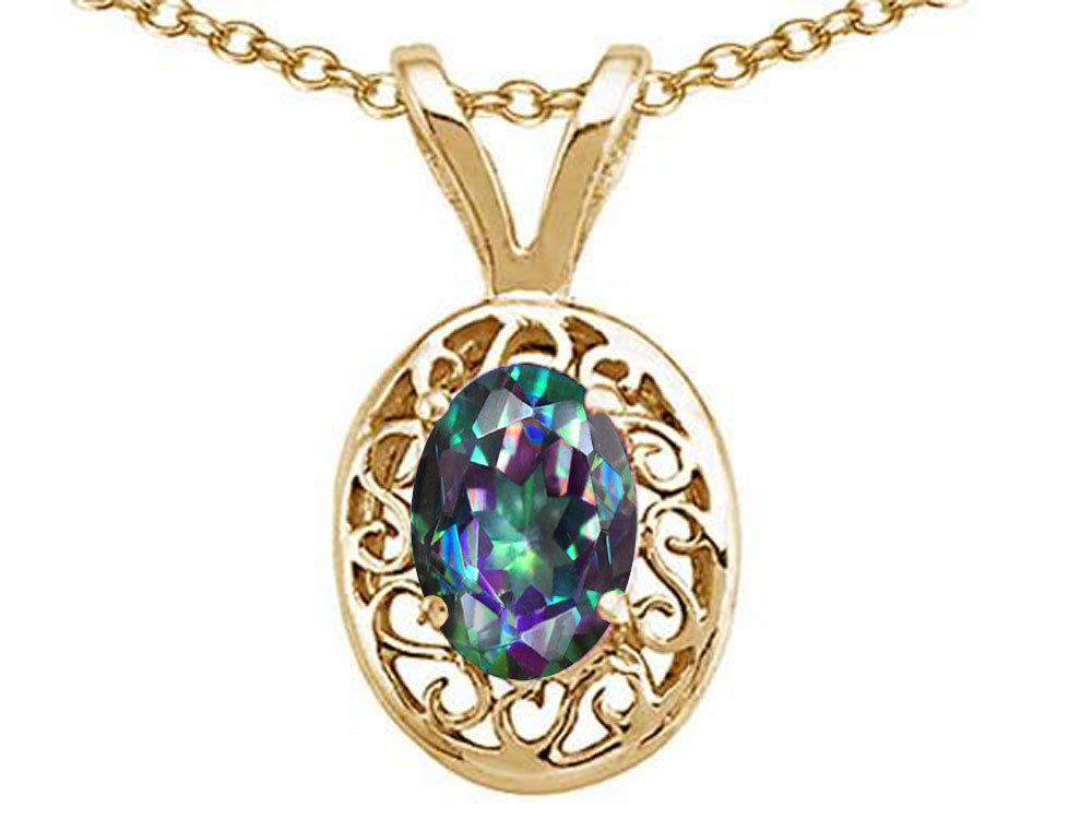 Tommaso Design™ Oval Mystic Rainbow Topaz Pendant Necklace