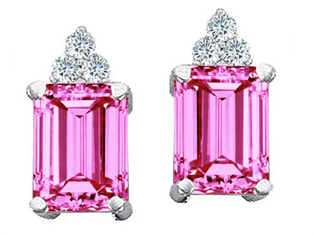 Tommaso Design™ Created Pink Sapphire Emerald Octagon Cut Earrings
