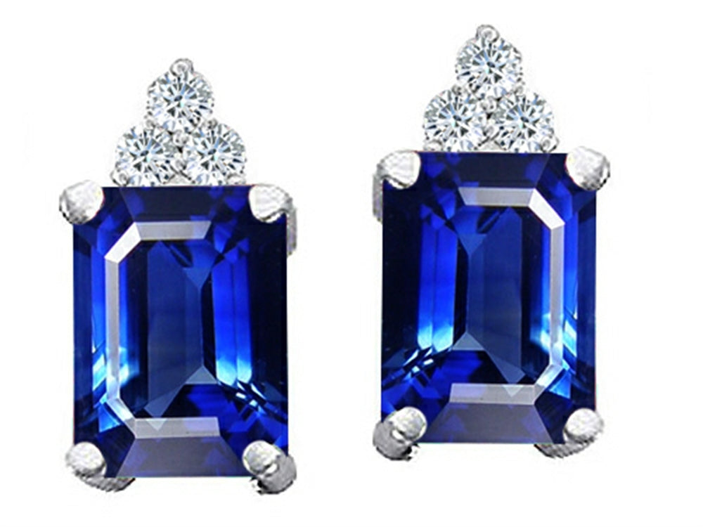 Tommaso Design™ Created Blue Sapphire Emerald Octagon Cut Earrings