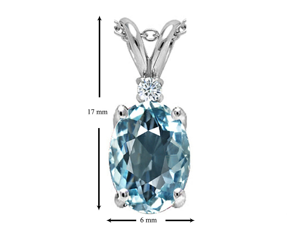 Tommaso Design™ Oval 8x6 mm Simulated Aquamarine Pendant Necklace