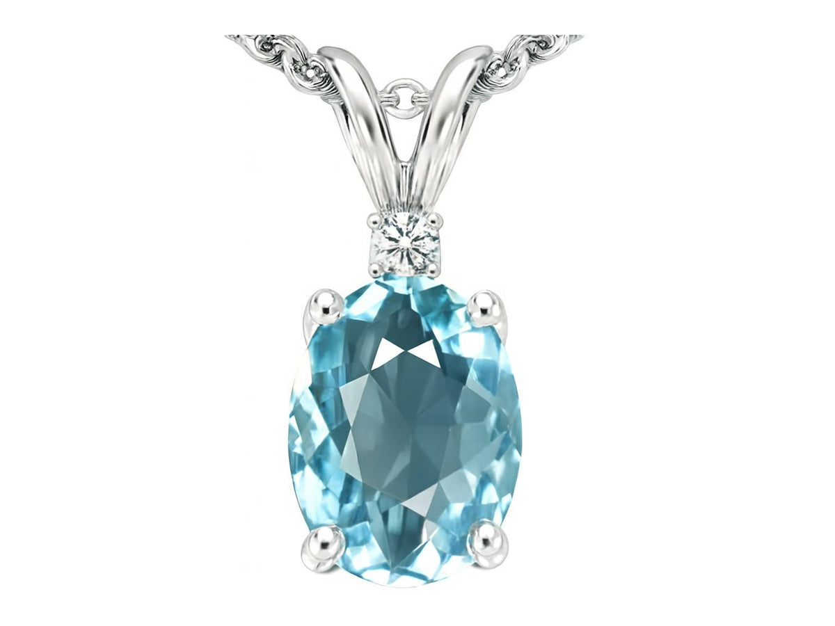 Tommaso Design™ Oval 8x6 mm Simulated Aquamarine Pendant Necklace