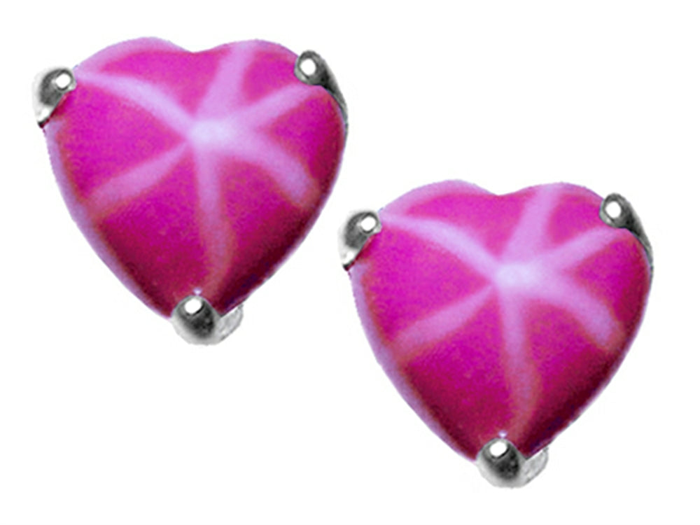 Tommaso Design™ Heart Shape Created Star Ruby Earrings Studs