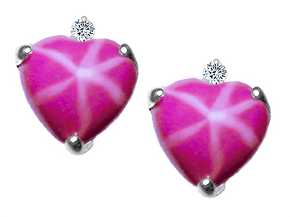 Tommaso Design™ Heart Shape Created Star Ruby Earrings Studs