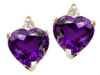 Tommaso Design™ Heart Shape Amethyst and Genuine Diamonds Earrings Studs