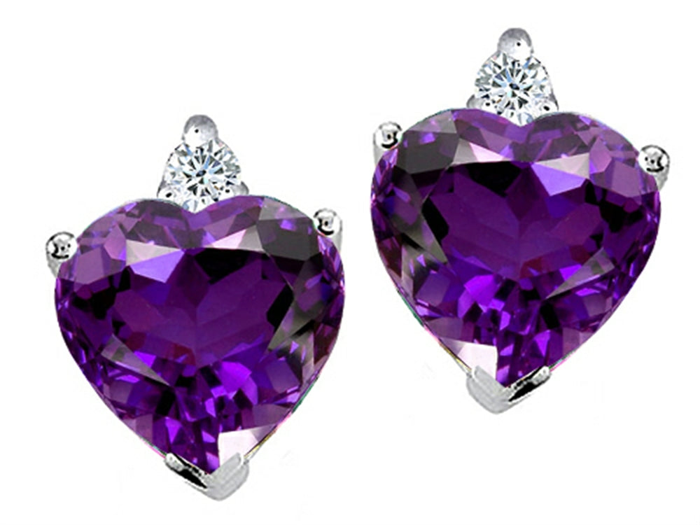 Tommaso Design™ Heart Shape Amethyst and Genuine Diamonds Earrings Studs