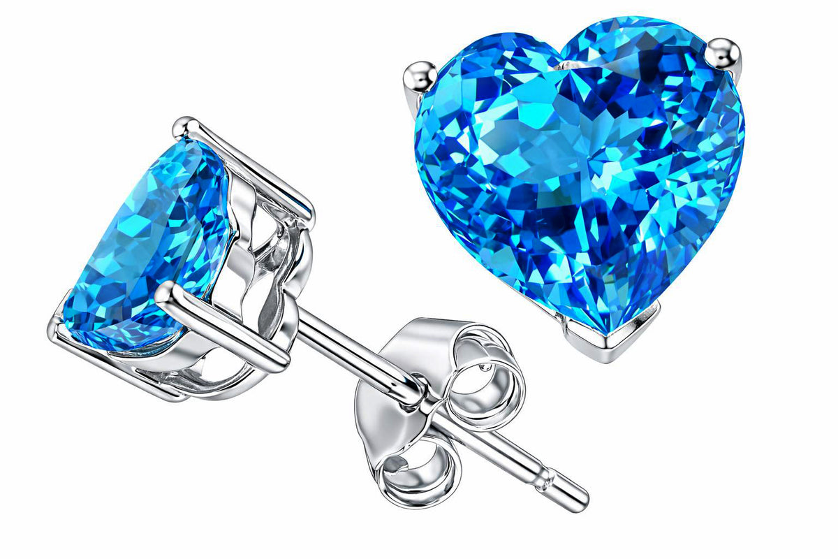 Tommaso Design™ Heart Shape Genuine Blue Topaz and Earrings Studs