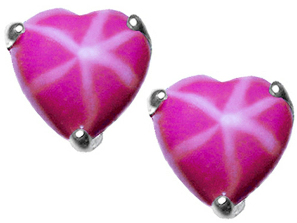 Tommaso Design™ Heart Shape Created Star Ruby Earrings Studs