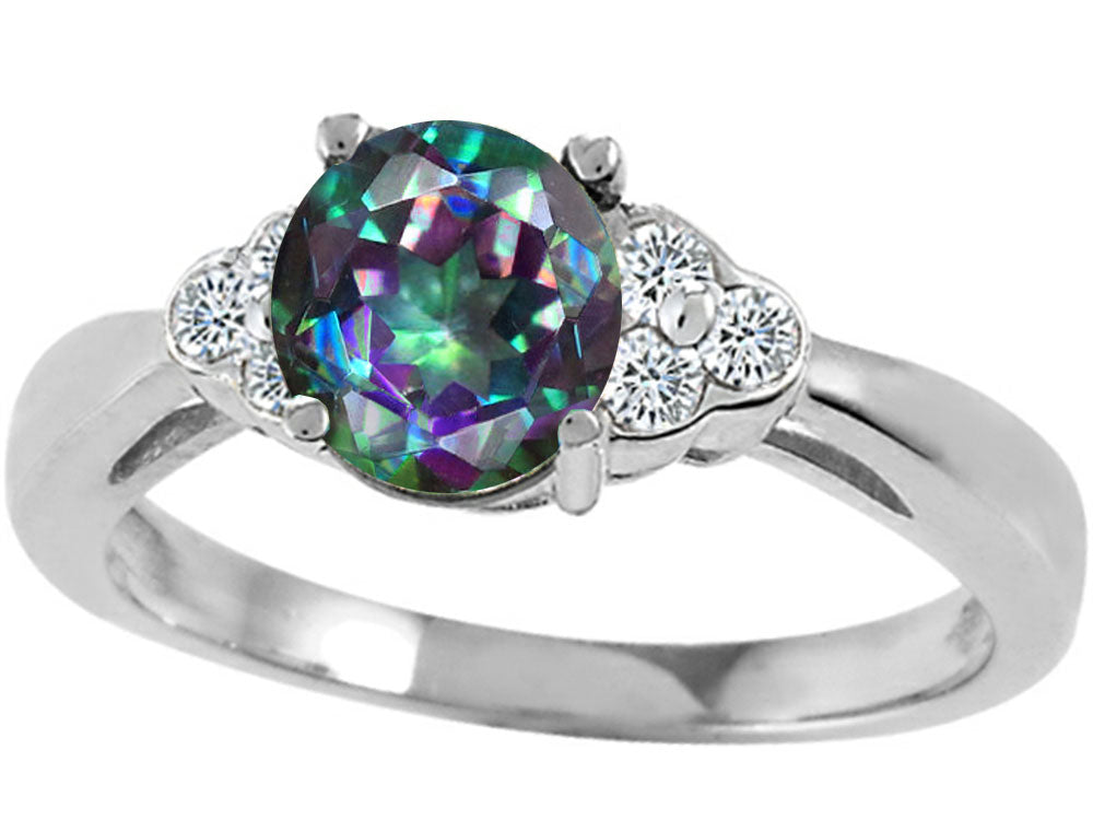Tommaso Design Round Rainbow Mystic Topaz Engagement Ring