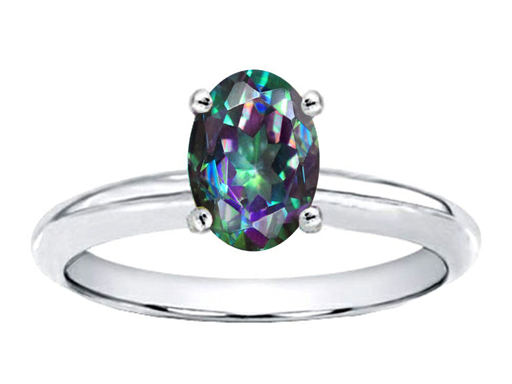 Tommaso Design Oval 8x6mm Mystic Rainbow Topaz Solitaire Engagement Ring