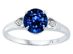 Tommaso Design 7mm Round Created Blue Sapphire Engagement Ring