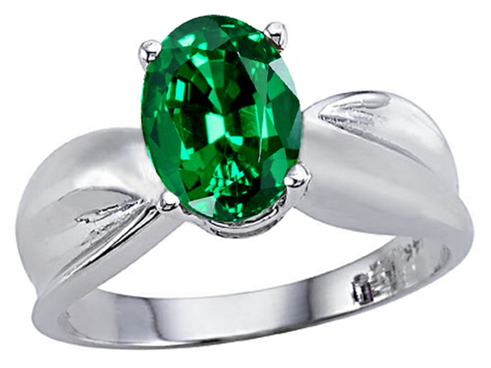 Tommaso Design Oval 9x7mm Simulated Emerald Solitaire Ring