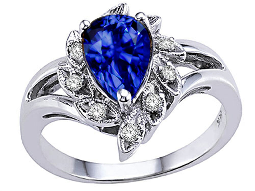 Tommaso Design Pear Shape 8x6 mm Created Blue Sapphire Ring