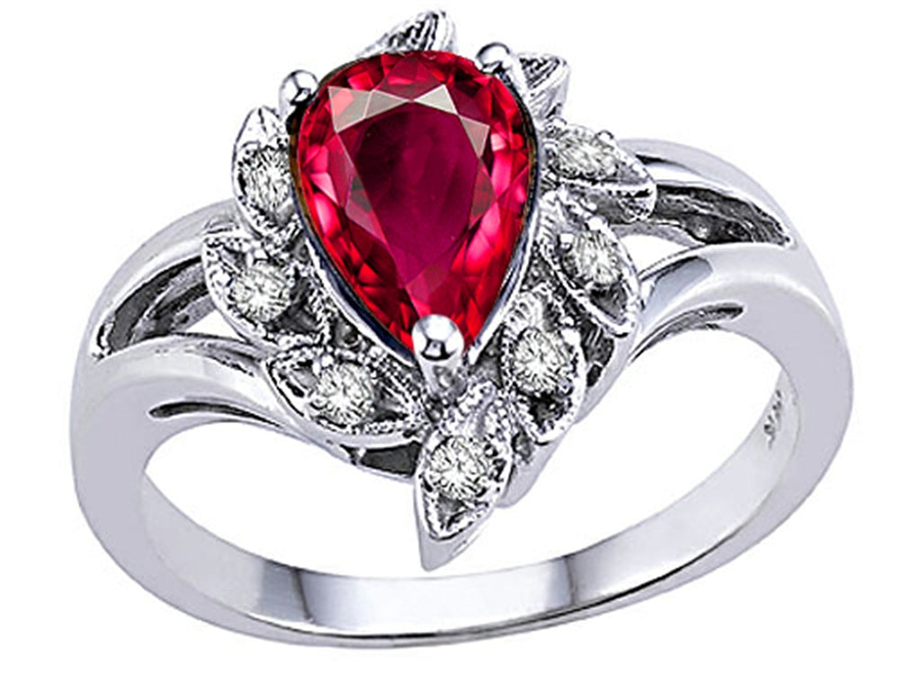 Tommaso Design Pear Shape 8x6mm Created Ruby Ring