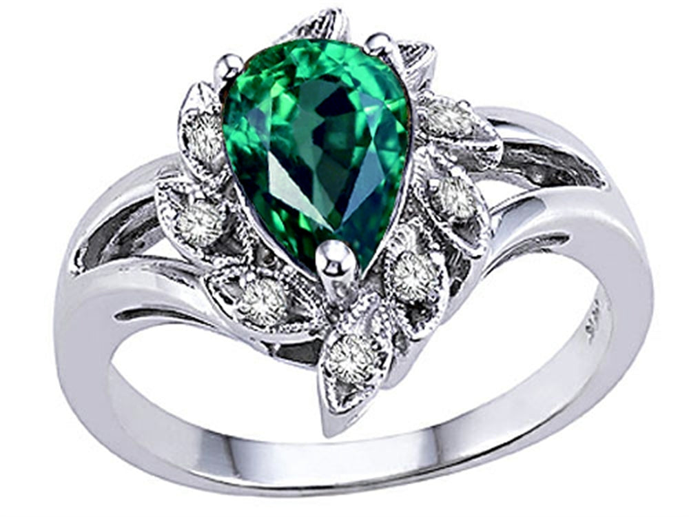 Tommaso Design Pear Shape 8x6 mm Simulated Emerald Ring