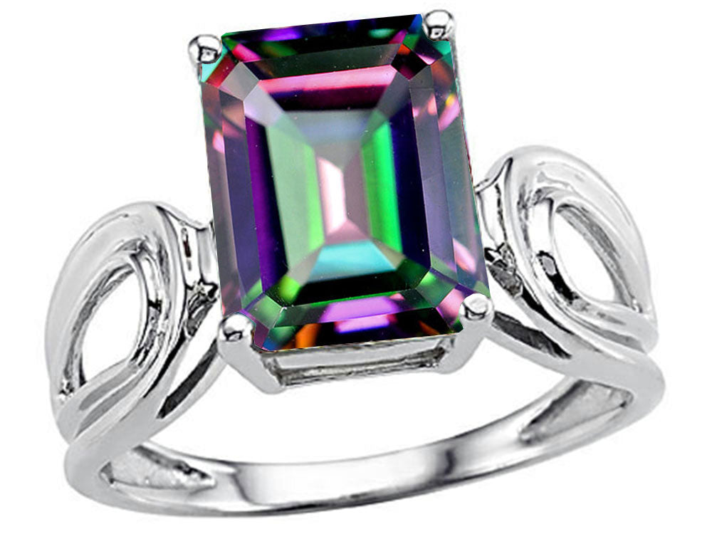 Tommaso Design Emerald Cut 10x8 mm Mystic Rainbow Topaz Ring