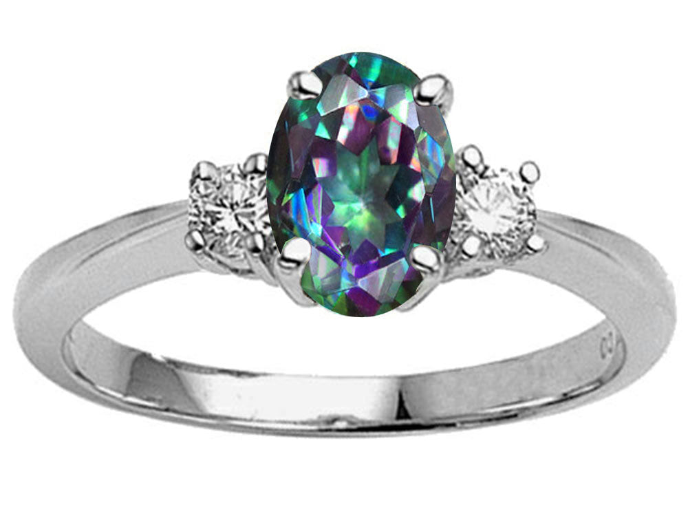 Tommaso Design Oval 9x7 mm Mystic Rainbow Topaz Engagement Ring
