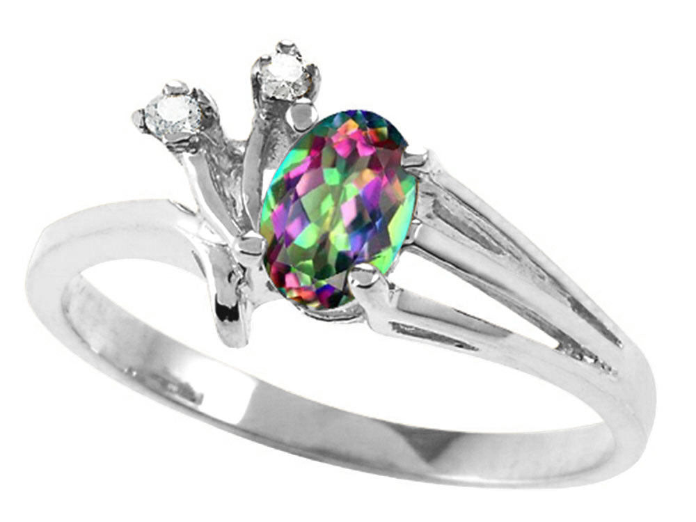 Tommaso Design Oval 6x4mm Mystic Rainbow Topaz Ring