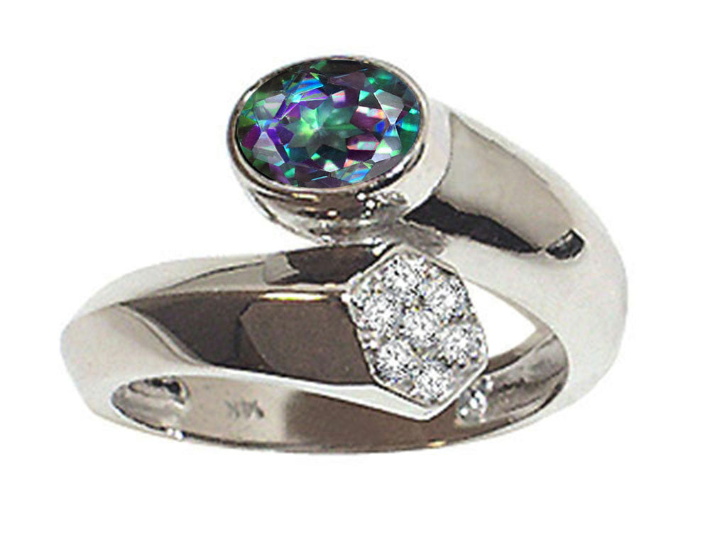 Tommaso Design Oval 7x5mm Mystic Rainbow Topaz Bypass Ring