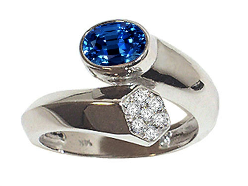 Tommaso Design Oval 7x5mm Created Blue Sapphire Bypass Ring