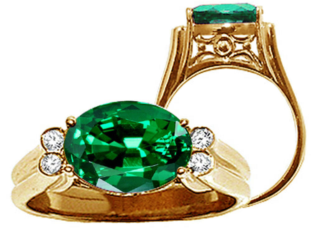 Tommaso Design Oval 10x8 mm Simulated Emerald Ring