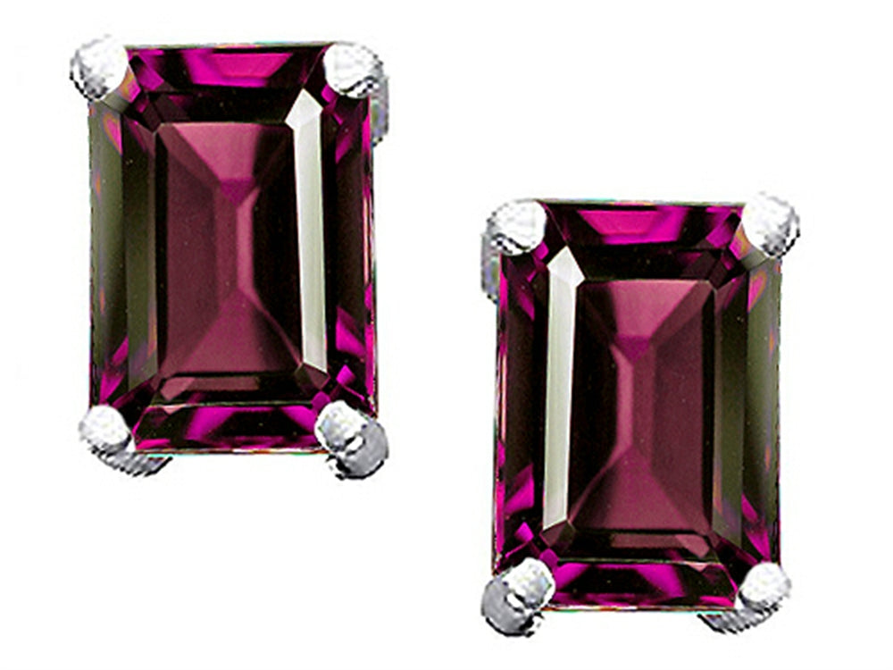 Tommaso Design™ Emerald Cut 8x6mm Genuine Rhodolite Earrings