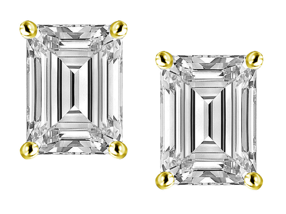 Star K™ Emerald Cut 8x6mm Genuine White Topaz Earrings Studs