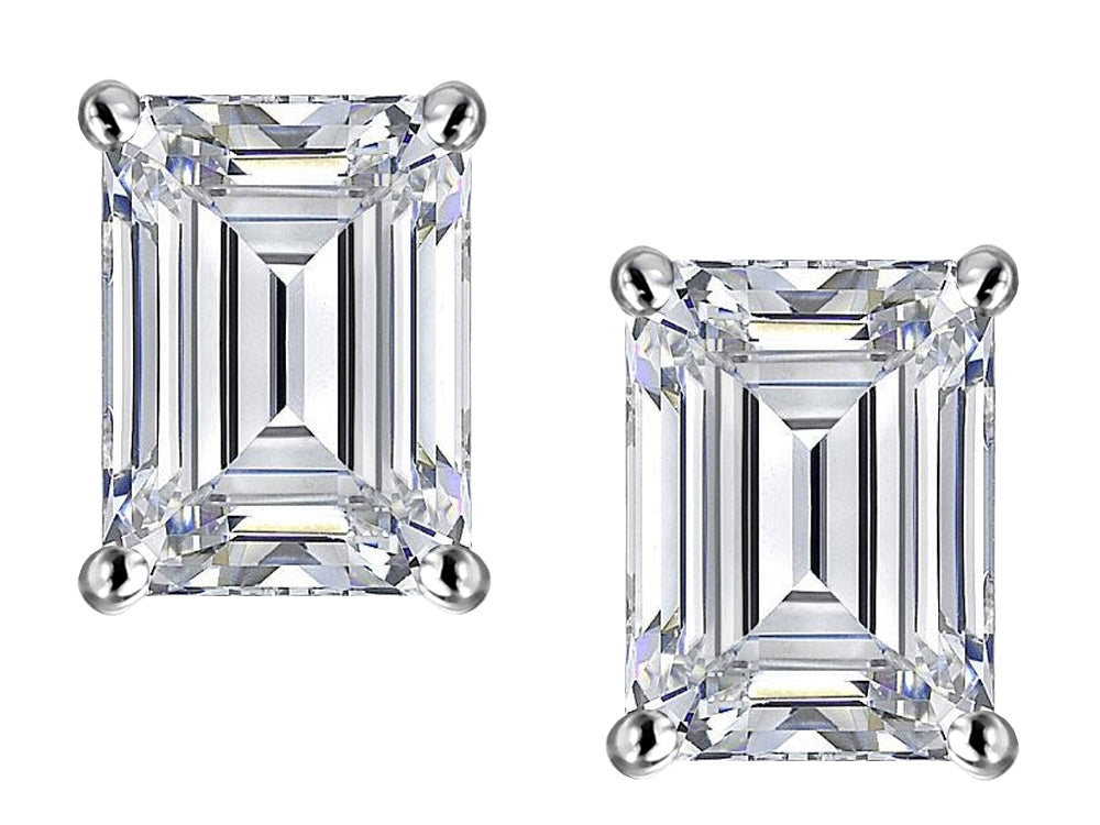Star K™ Emerald Cut 8x6mm Genuine White Topaz Earrings Studs