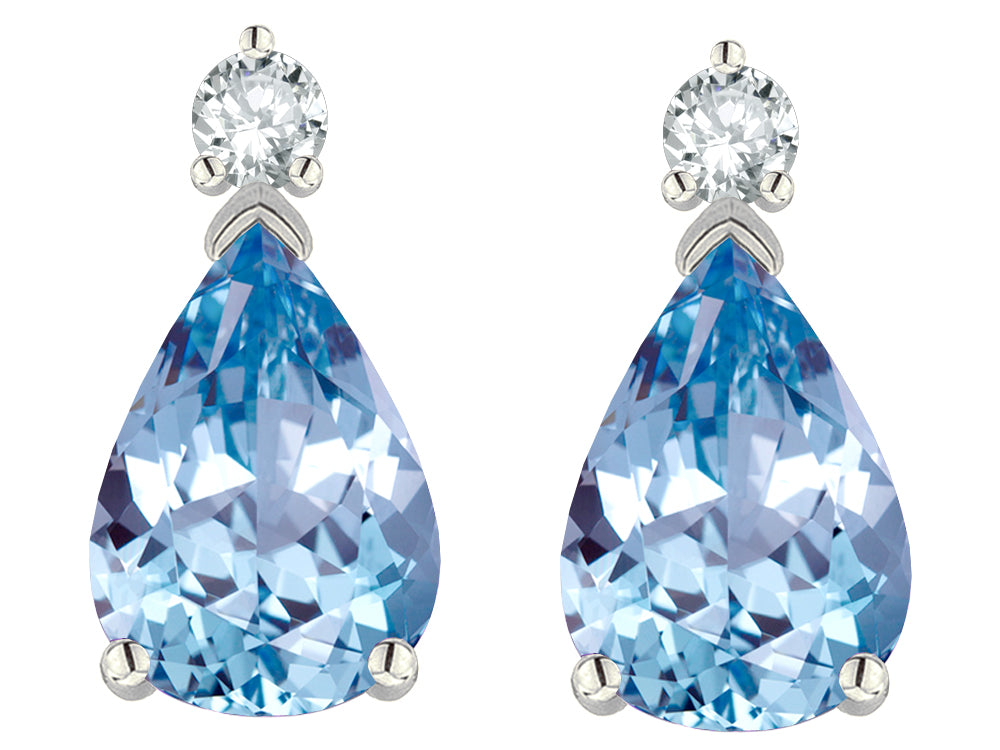 Tommaso Design™ Pear Shape 8x6mm Simulated Aquamarine Drop Earrings