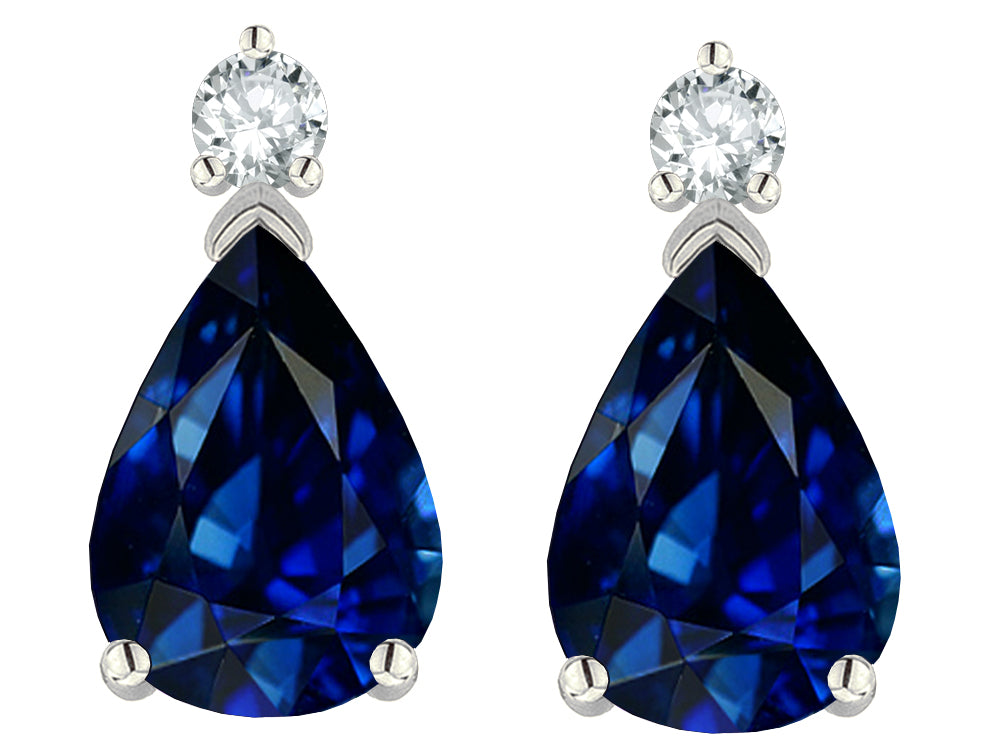 Tommaso Design™ Pear Shape 8x6mm Created Blue Sapphire Drop Earrings