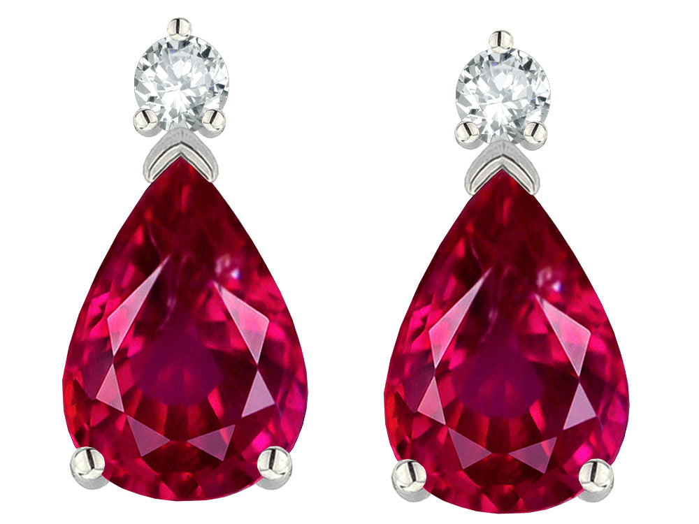 Tommaso Design™ Pear Shape 8x6mm Created Ruby Drop Earrings