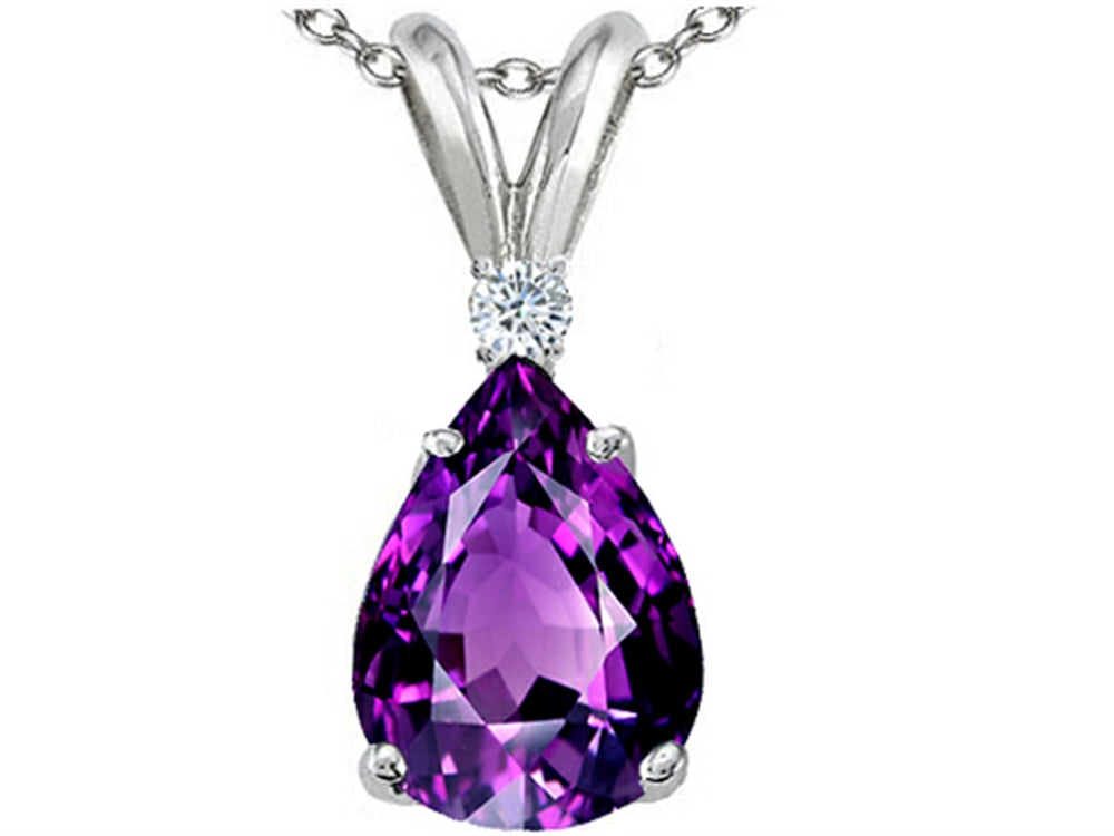 Tommaso Design™ Pear Shape 8x6 mm Genuine Amethyst Pendant Necklace