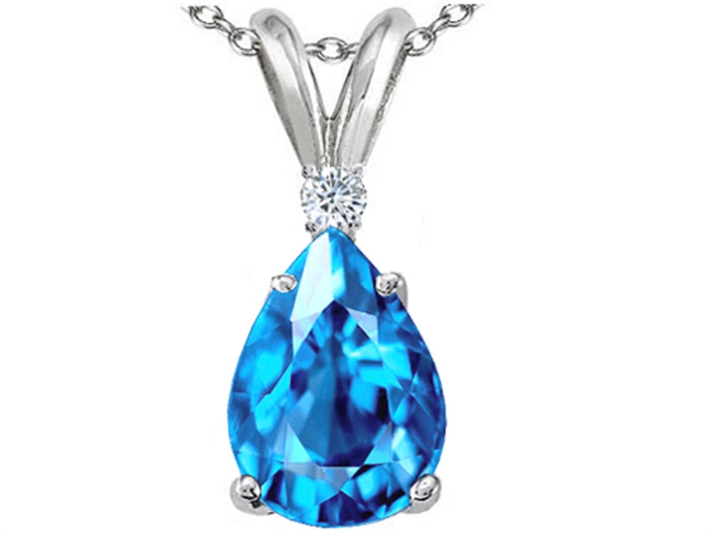 Tommaso Design™ Genuine Pear Shape 8x6mm Blue Topaz Pendant Necklace