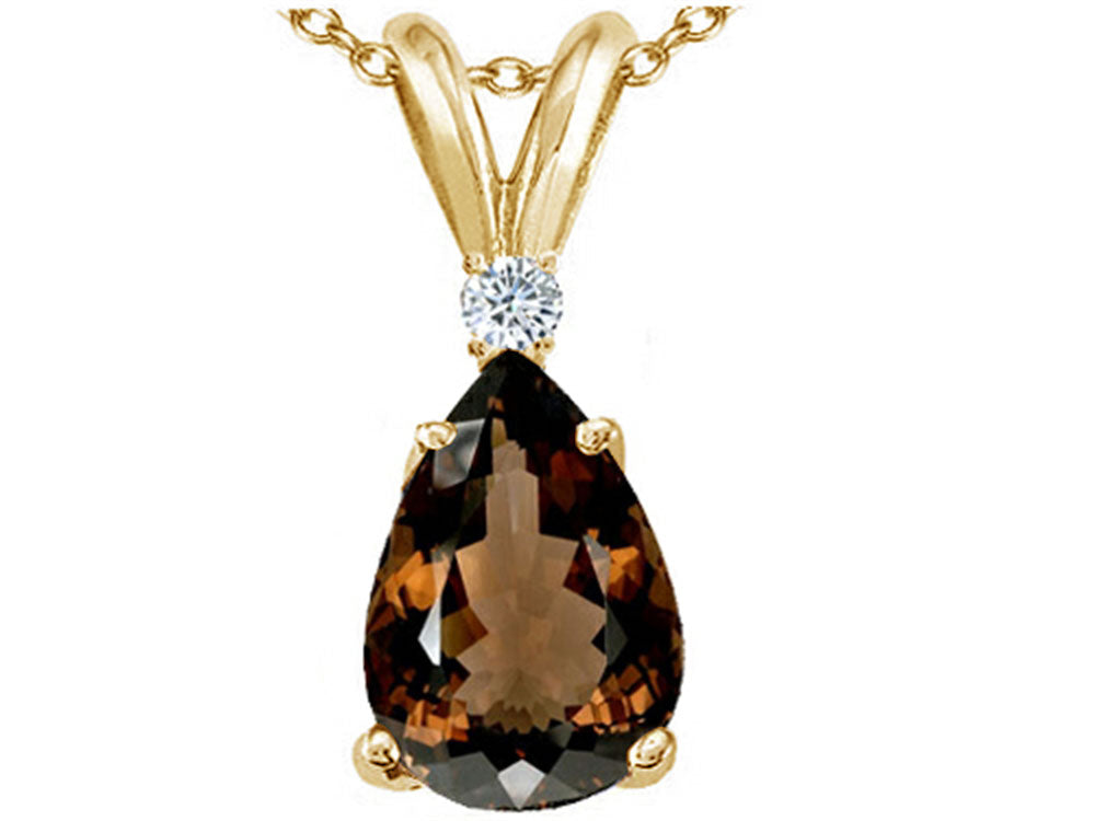 Tommaso Design™ Pear Shape 8x6 mm Genuine Smoky Quartz Pendant Necklace