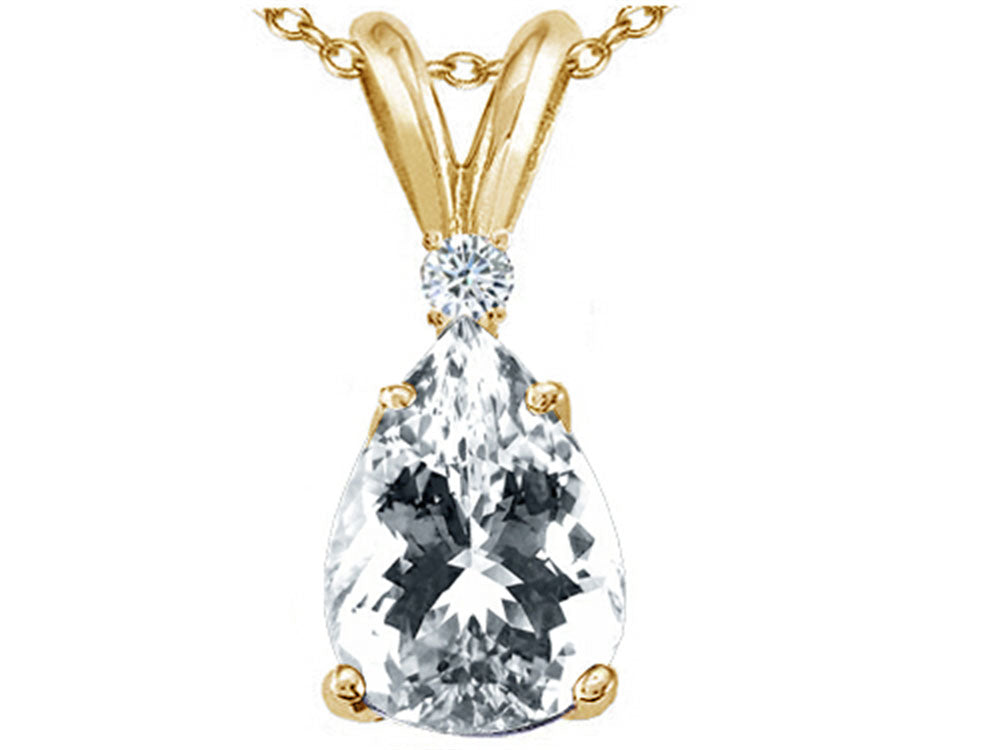 Tommaso Design™ Pear Shape 8x6 mm Genuine White Topaz Pendant Necklace