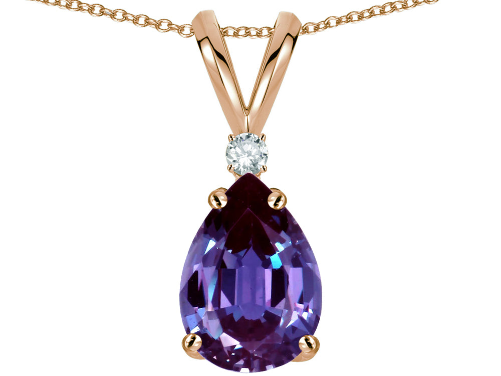 Star K™ Pear Shape 8x6 mm Simulated Alexandrite Rabbit Ear Pendant Necklace