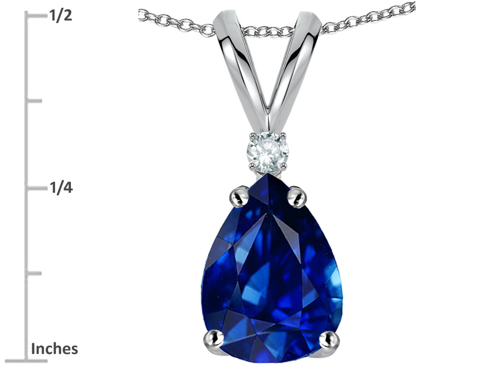Star K™ Pear Shape 8x6 mm Created Sapphire Rabbit Ear Pendant Necklace