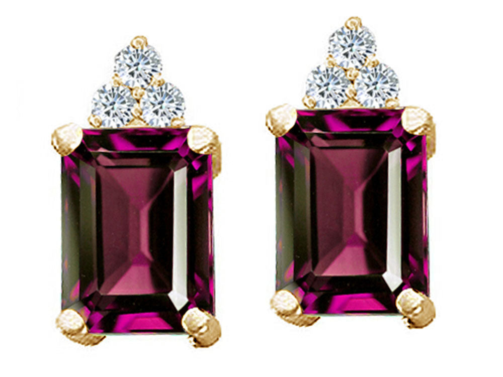 Tommaso Design™ Octagon Cut 8x6 mm Genuine Rhodolite Earrings